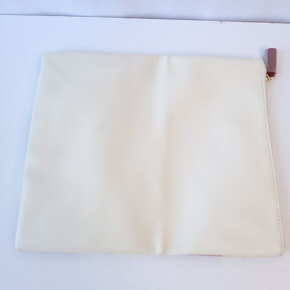 Rachel Pally Reversible Clutch Purse Floral Blue Cream Ivory Leather Zip Closure - Picture 5 of 9